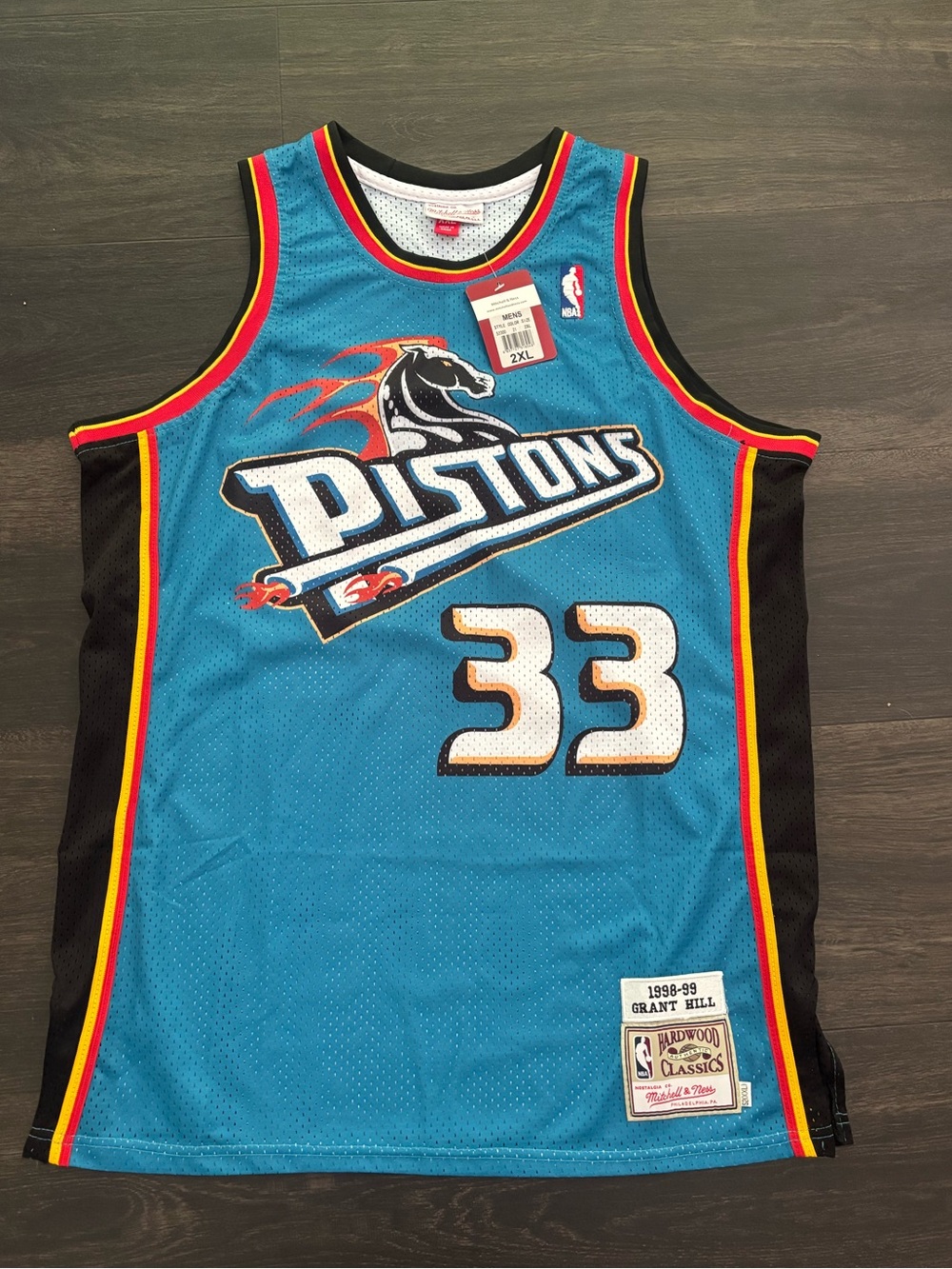 NWT MITCHELL & NESS NBA AUTHENTIC ROAD JERSEY DETROIT PISTONS 98 GRANT HILL XXL